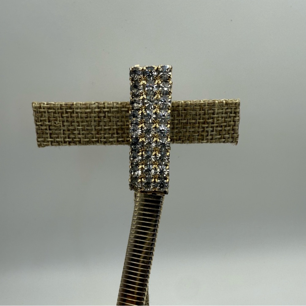 Vintage Womens Stretch Gold Brass Tone Elastic Belt W/Rhinestone Ornate Buckle - Picture 7 of 10